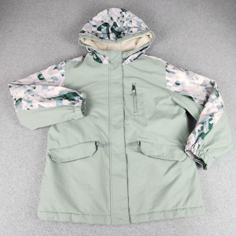 Swiss Tech Jacket Girls L 10-12 Green Geometric Fleece Lined Hooded Full Zip